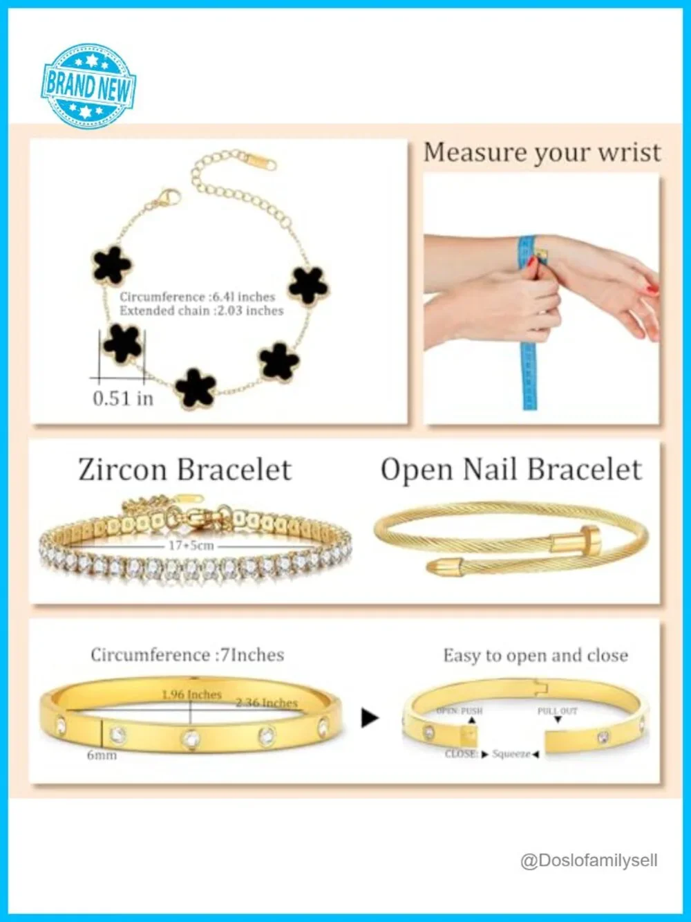 4 Piece Stackable Floral Bracelet Set, Gold Plated Twisted Cable Bangle,